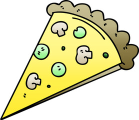 quirky gradient shaded cartoon slice of pizza