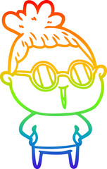 rainbow gradient line drawing cartoon woman wearing spectacles