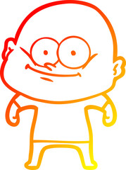 warm gradient line drawing cartoon bald man staring