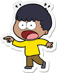 sticker of a cartoon shocked man pointing