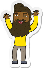 sticker of a cartoon happy bearded man waving arms