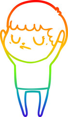 rainbow gradient line drawing cartoon grumpy boy