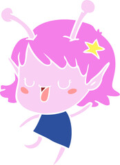 happy alien girl flat color style cartoon laughing