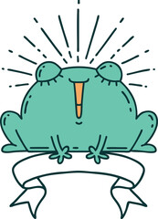 banner with tattoo style happy frog