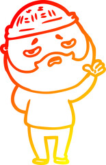 warm gradient line drawing cartoon worried man with beard