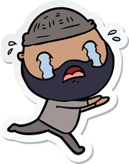 Obraz premium sticker of a cartoon bearded man crying