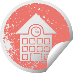 distressed circular peeling sticker symbol town house