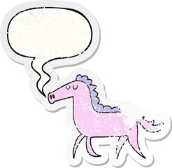 cartoon horse and speech bubble distressed sticker