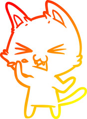 warm gradient line drawing cartoon cat hissing