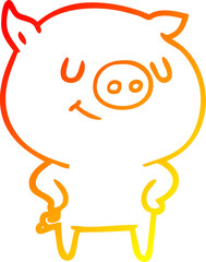 warm gradient line drawing happy cartoon pig