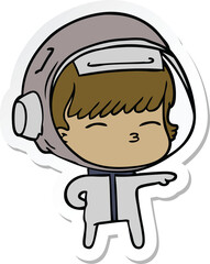 sticker of a cartoon curious astronaut