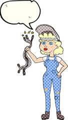 comic book speech bubble cartoon electrician woman