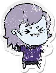 distressed sticker of a annoyed cartoon vampire girl