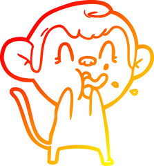 warm gradient line drawing crazy cartoon monkey