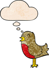 cartoon bird and thought bubble in grunge texture pattern style