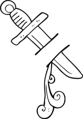 black and white cartoon tattoo knife symbol