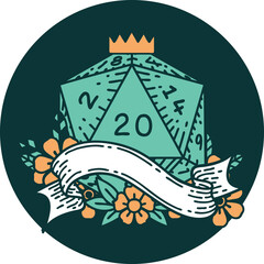 natural twenty D20 dice roll icon