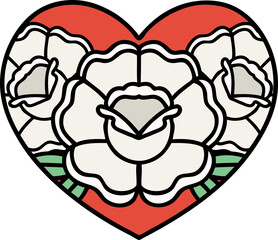 traditional tattoo of a heart and flowers