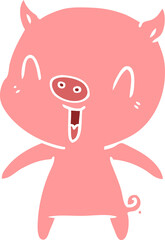 happy flat color style cartoon pig