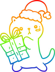 rainbow gradient line drawing cute cartoon cat carrying christmas present