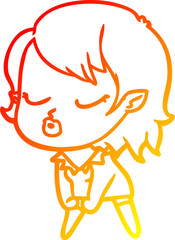 warm gradient line drawing cute cartoon vampire girl