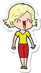 sticker of a cartoon happy woman