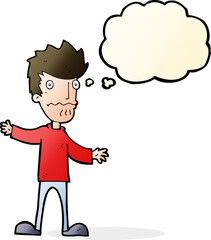 cartoon nervous man with thought bubble