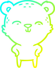 cold gradient line drawing happy cartoon bear with hands on hips