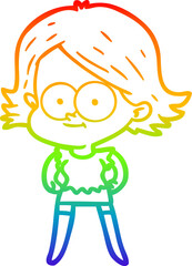 rainbow gradient line drawing happy cartoon girl