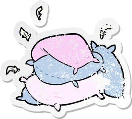 distressed sticker of a cartoon pillows
