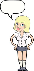 cartoon woman with hands on hips with speech bubble