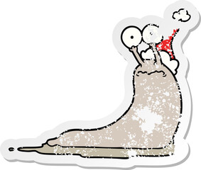 distressed sticker cartoon of a slug wearing santa hat