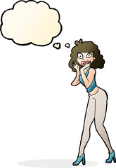 cartoon surprised woman with thought bubble