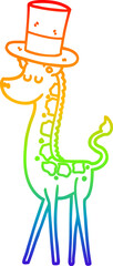 rainbow gradient line drawing cartoon giraffe in top hat