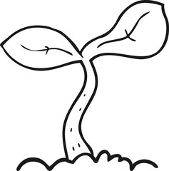 black and white cartoon seedling growing