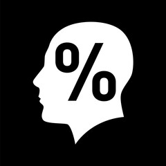 Icon of Human Head Silhouette with Percentage Sign. Illustration on Black