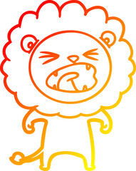 warm gradient line drawing cartoon angry lion