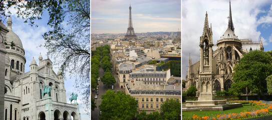 Collage. View of famous place of city. Paris. France.