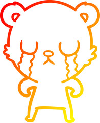 warm gradient line drawing crying cartoon bear