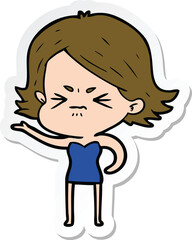 sticker of a cartoon angry girl
