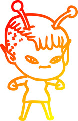 warm gradient line drawing cute cartoon alien girl