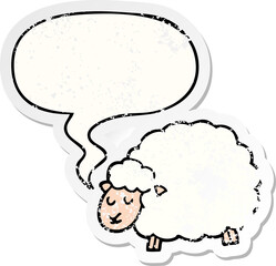 cartoon sheep and speech bubble distressed sticker