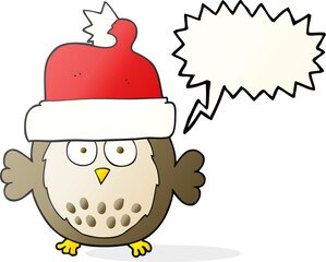 speech bubble cartoon owl wearing christmas hat