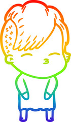 rainbow gradient line drawing cartoon squinting girl