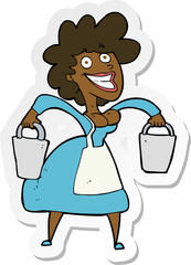 sticker of a cartoon milkmaid carrying buckets