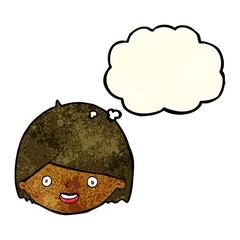 cartoon happy face with thought bubble