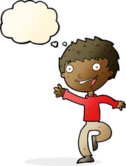 cartoon excited boy with thought bubble