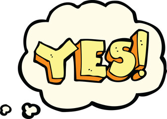 cartoon yes symbol with thought bubble