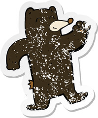retro distressed sticker of a cartoon waving black bear
