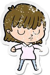 distressed sticker of a cartoon woman